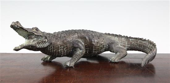 A large 20th century bronze model of a crocodile, 15.5in.